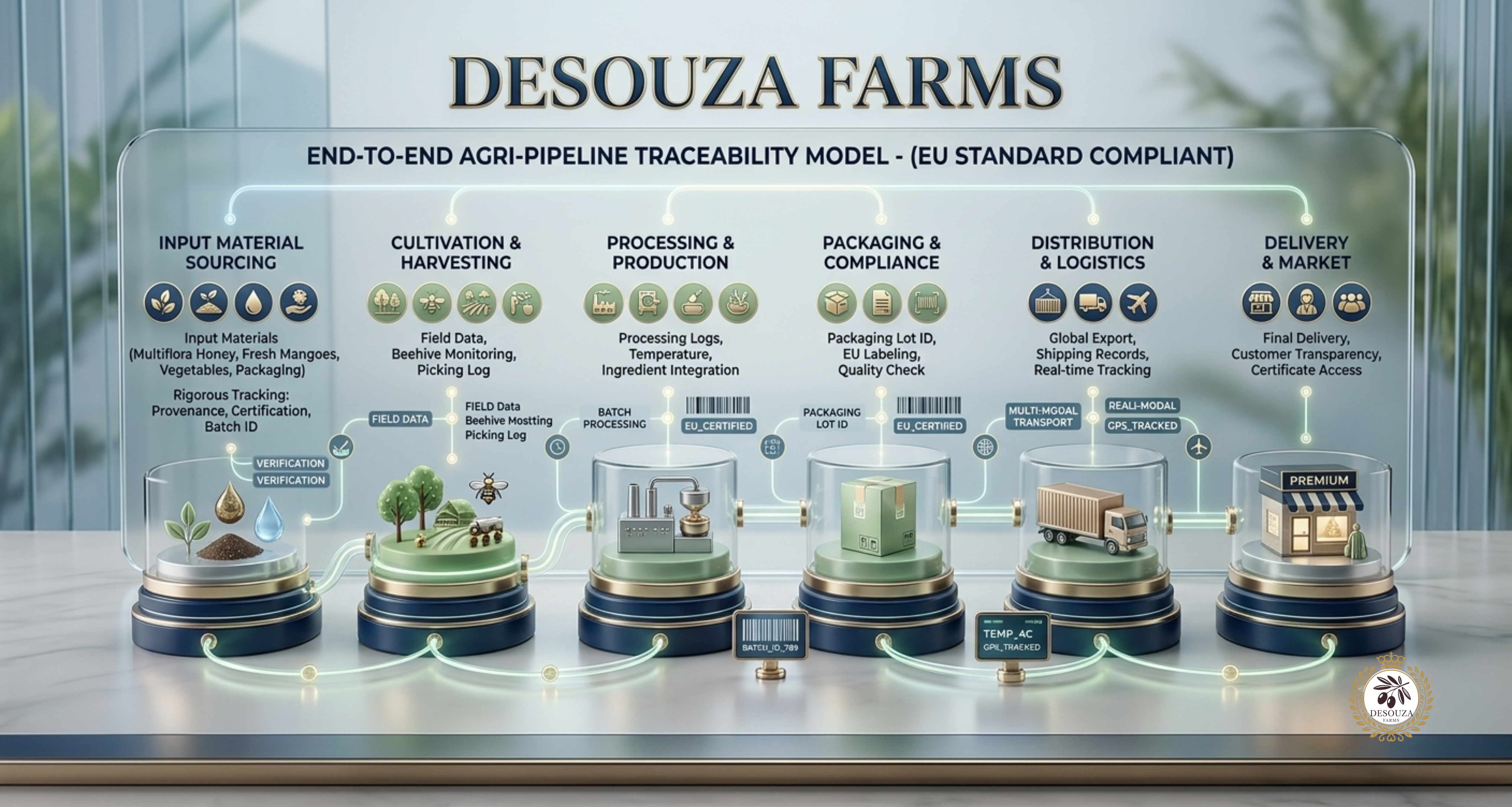Technological tracking tools used in open field cultivation zones to log soil data and material compliance charts